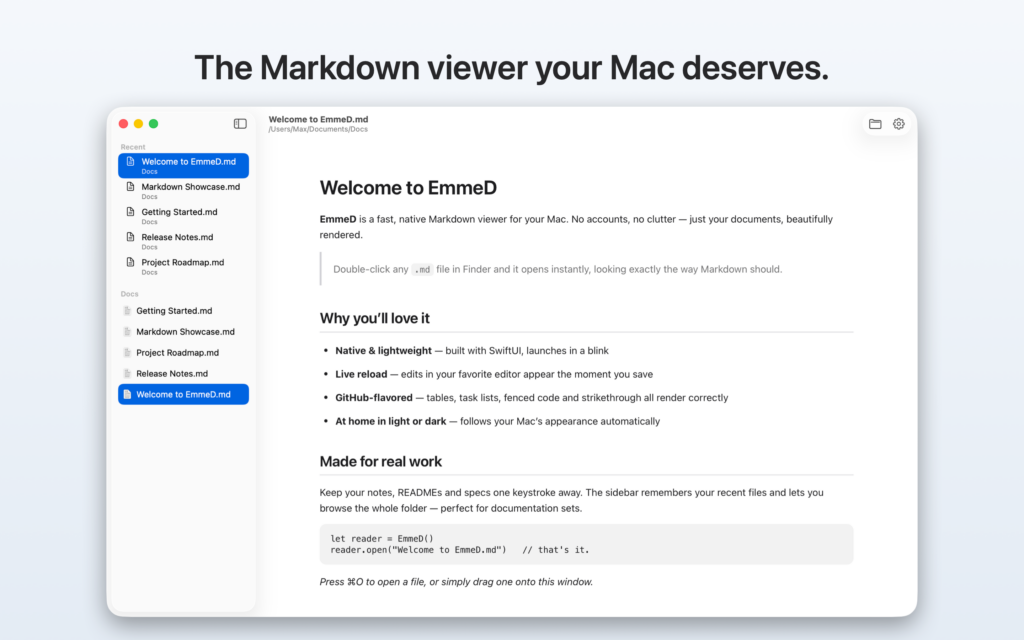 EmmeD — the Markdown viewer your Mac deserves