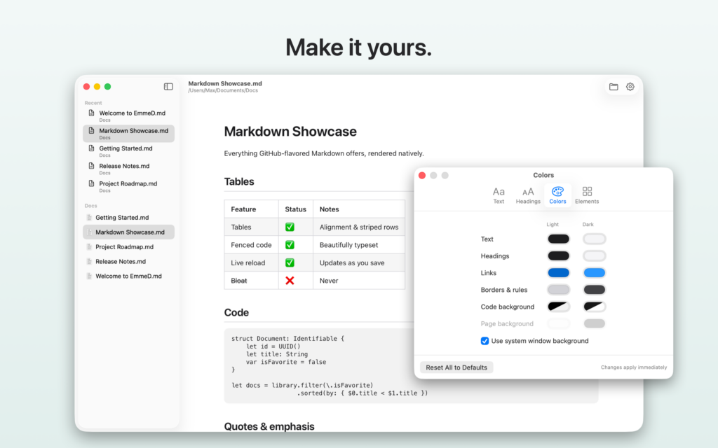 EmmeD customizable themes