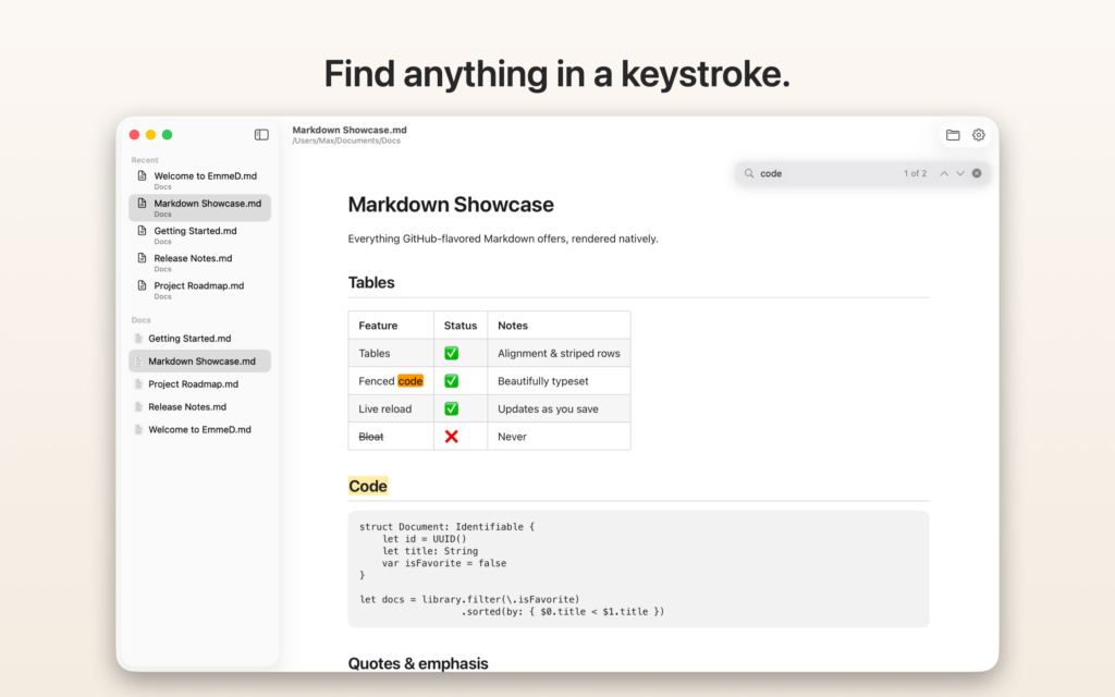 EmmeD in-document search