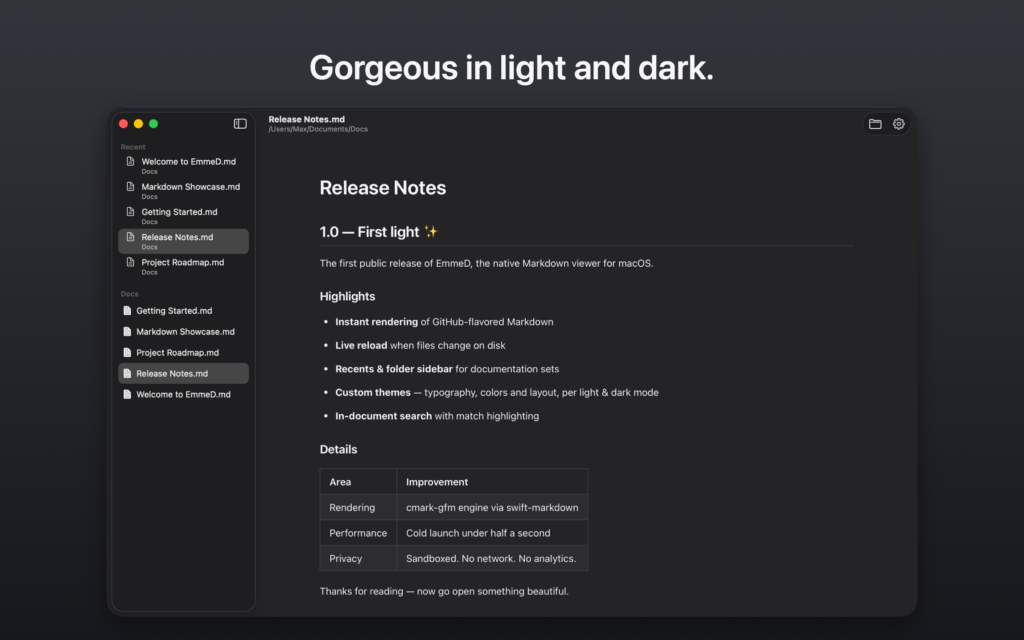EmmeD in dark mode